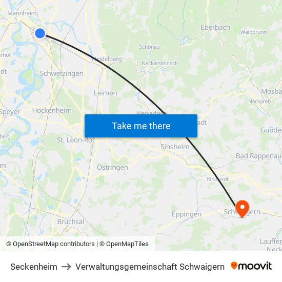 Seckenheim to Verwaltungsgemeinschaft Schwaigern map