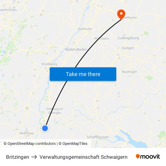 Britzingen to Verwaltungsgemeinschaft Schwaigern map