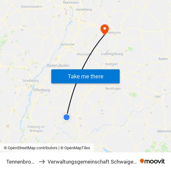 Tennenbronn to Verwaltungsgemeinschaft Schwaigern map