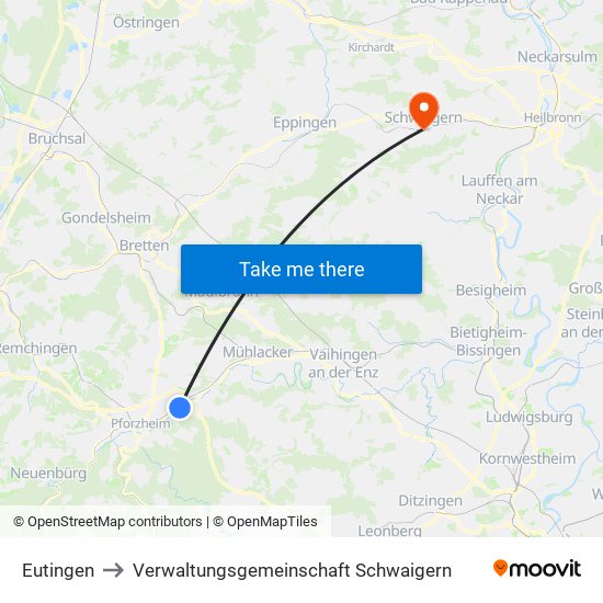 Eutingen to Verwaltungsgemeinschaft Schwaigern map