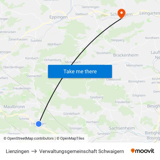Lienzingen to Verwaltungsgemeinschaft Schwaigern map