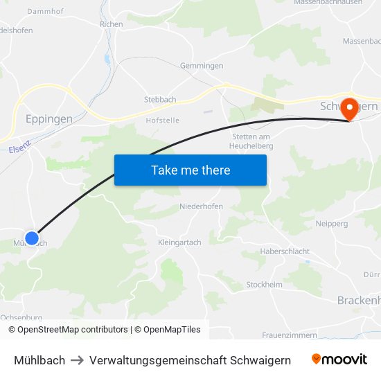 Mühlbach to Verwaltungsgemeinschaft Schwaigern map