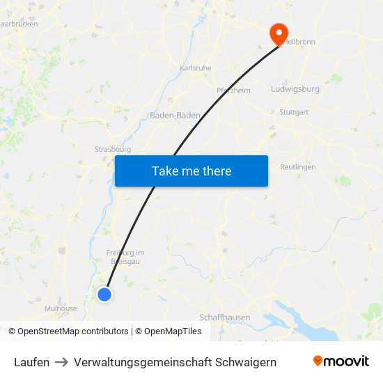 Laufen to Verwaltungsgemeinschaft Schwaigern map