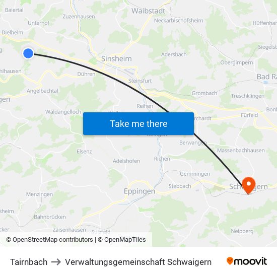 Tairnbach to Verwaltungsgemeinschaft Schwaigern map