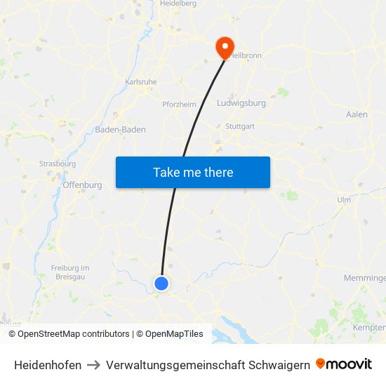 Heidenhofen to Verwaltungsgemeinschaft Schwaigern map