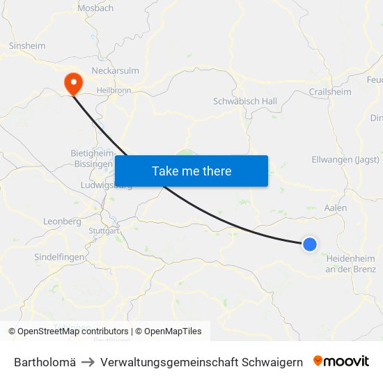Bartholomä to Verwaltungsgemeinschaft Schwaigern map