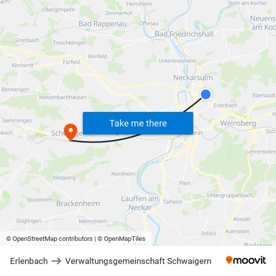 Erlenbach to Verwaltungsgemeinschaft Schwaigern map