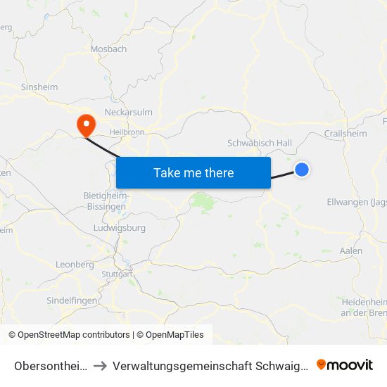 Obersontheim to Verwaltungsgemeinschaft Schwaigern map