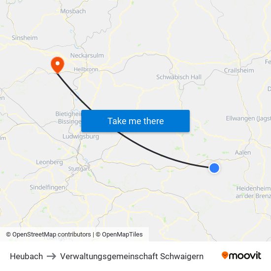 Heubach to Verwaltungsgemeinschaft Schwaigern map