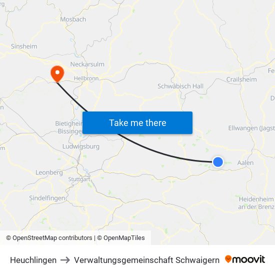Heuchlingen to Verwaltungsgemeinschaft Schwaigern map