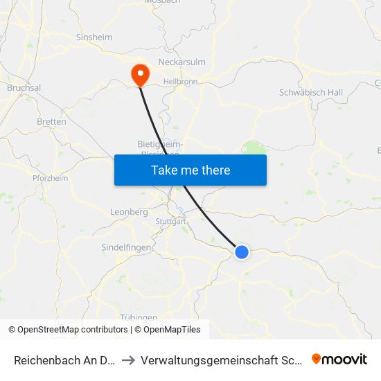 Reichenbach An Der Fils to Verwaltungsgemeinschaft Schwaigern map
