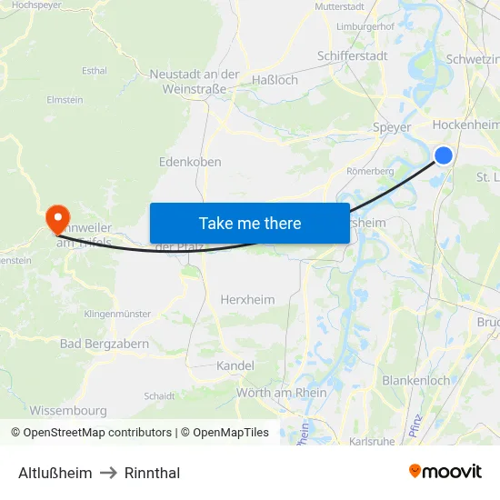 Altlußheim to Rinnthal map