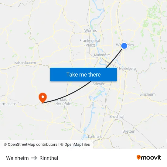 Weinheim to Rinnthal map