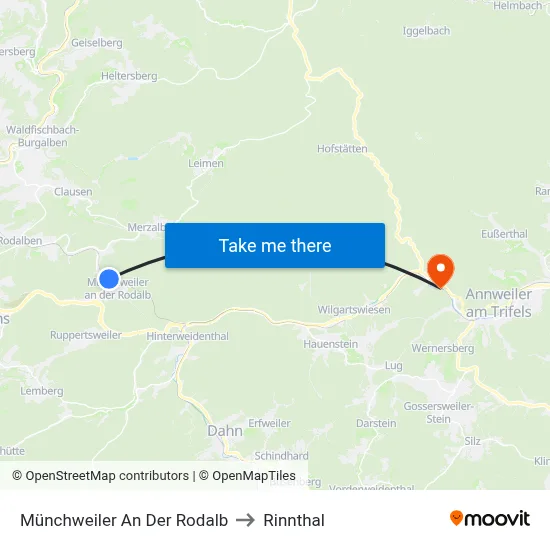 Münchweiler An Der Rodalb to Rinnthal map