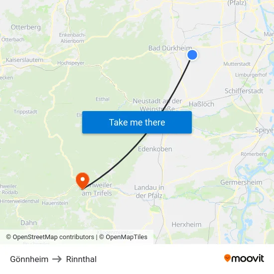 Gönnheim to Rinnthal map