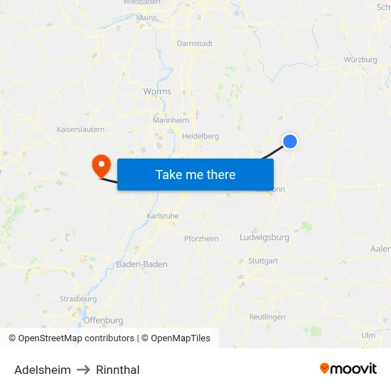 Adelsheim to Rinnthal map