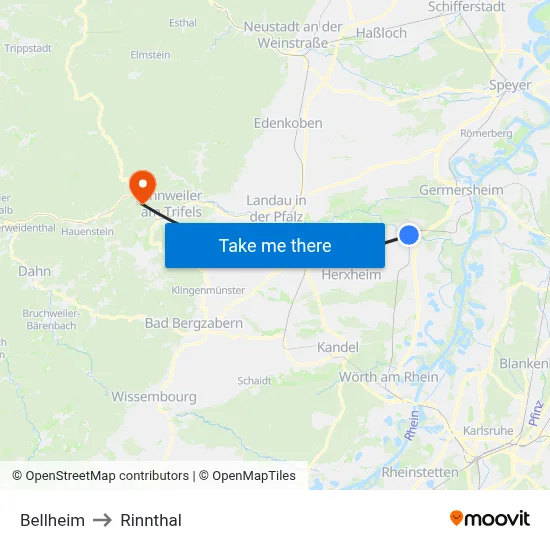 Bellheim to Rinnthal map