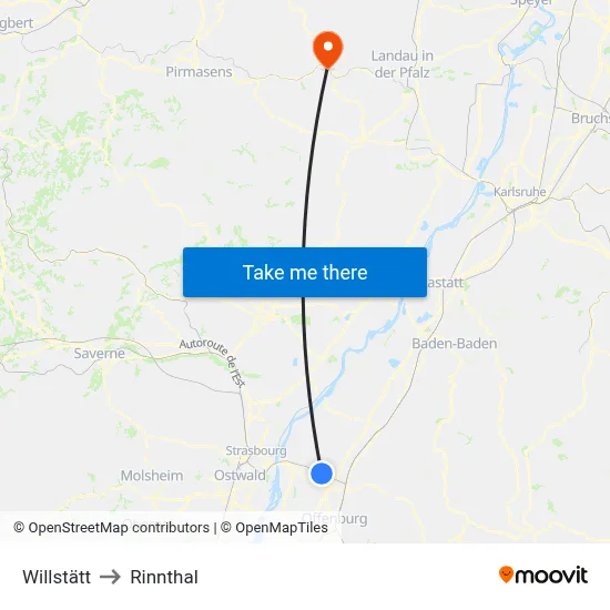 Willstätt to Rinnthal map
