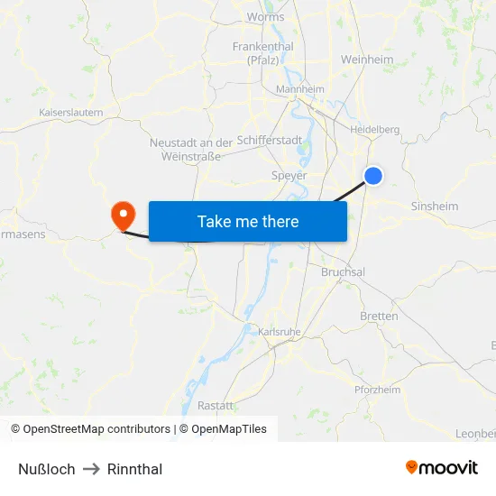 Nußloch to Rinnthal map