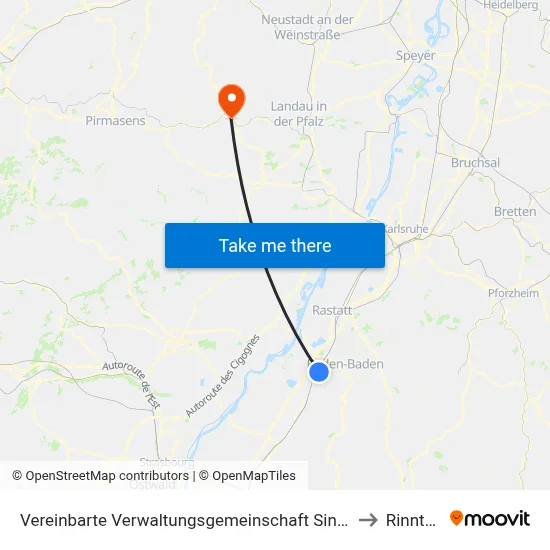 Vereinbarte Verwaltungsgemeinschaft Sinzheim to Rinnthal map