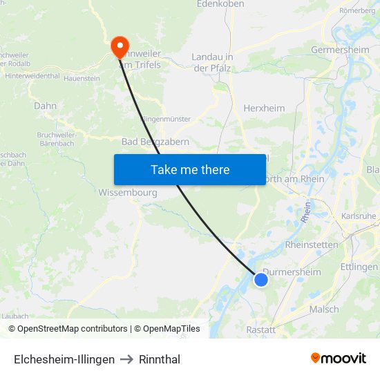 Elchesheim-Illingen to Rinnthal map