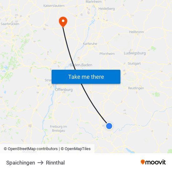 Spaichingen to Rinnthal map