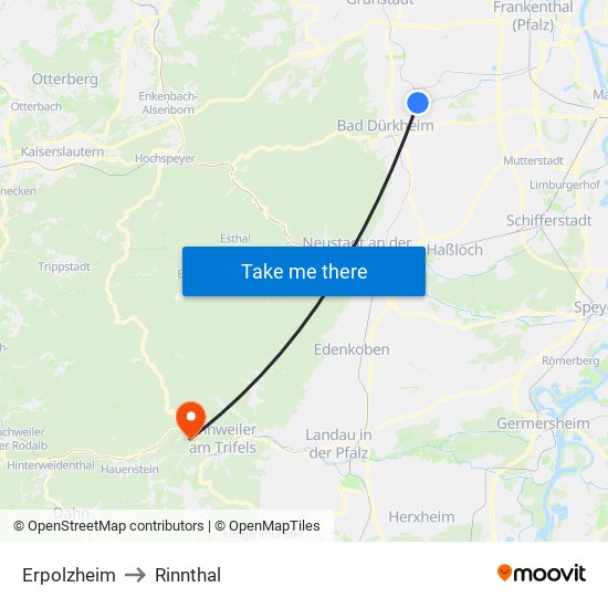 Erpolzheim to Rinnthal map