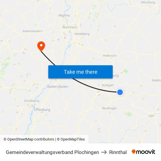 Gemeindeverwaltungsverband Plochingen to Rinnthal map