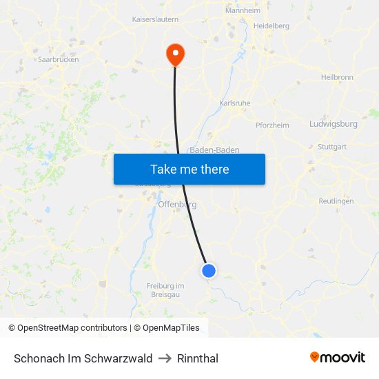 Schonach Im Schwarzwald to Rinnthal map