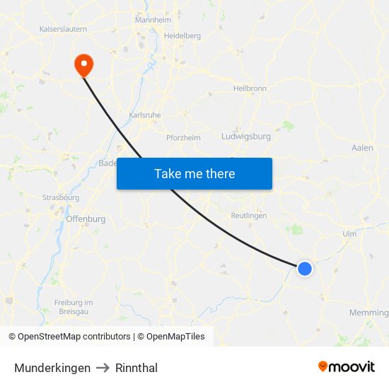 Munderkingen to Rinnthal map
