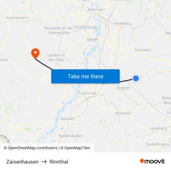 Zaisenhausen to Rinnthal map