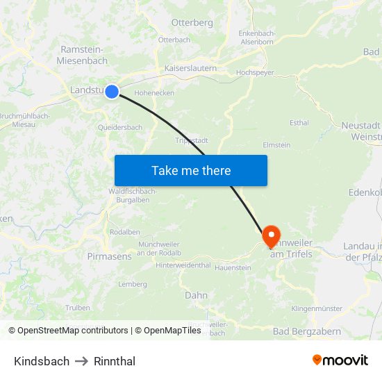 Kindsbach to Rinnthal map