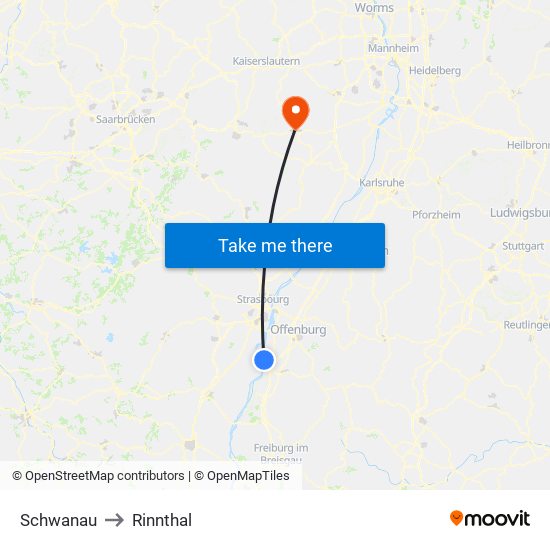 Schwanau to Rinnthal map