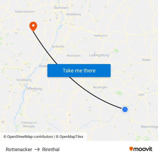 Rottenacker to Rinnthal map