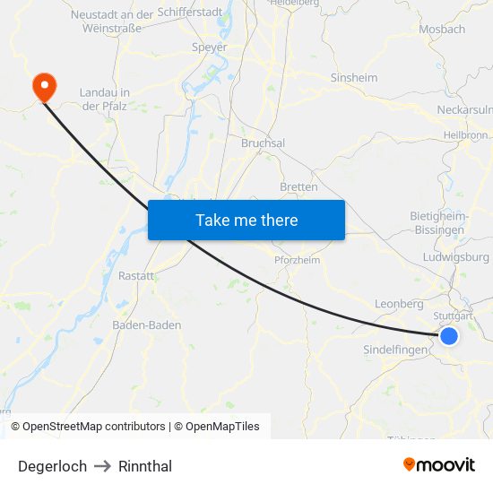 Degerloch to Rinnthal map