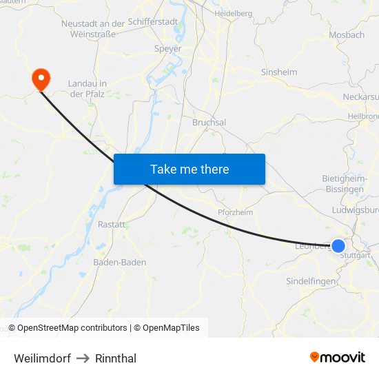 Weilimdorf to Rinnthal map