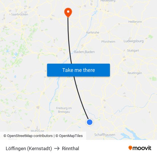 Löffingen (Kernstadt) to Rinnthal map