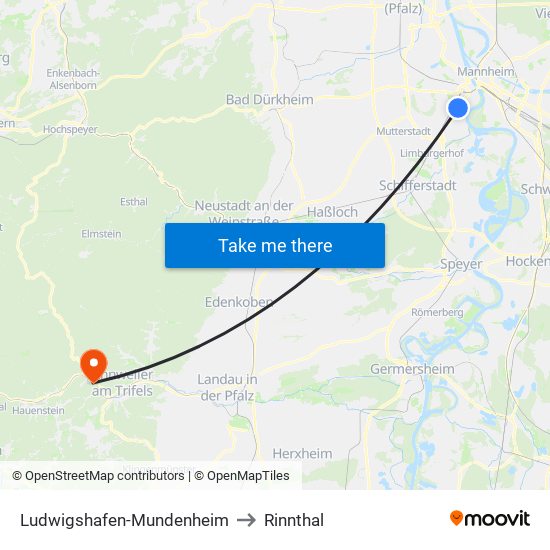 Ludwigshafen-Mundenheim to Rinnthal map