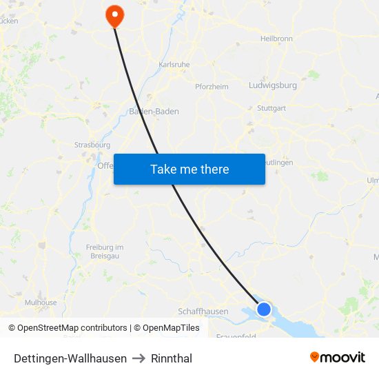 Dettingen-Wallhausen to Rinnthal map