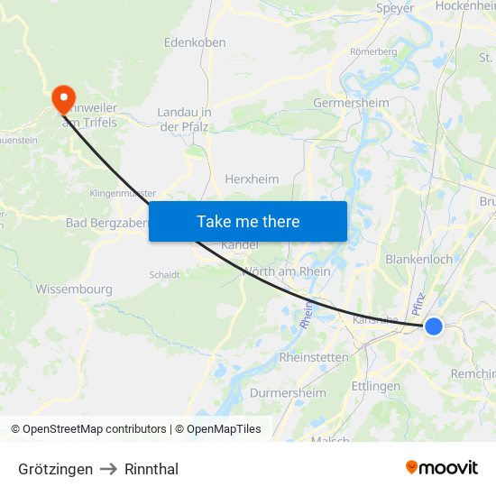 Grötzingen to Rinnthal map