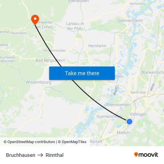 Bruchhausen to Rinnthal map