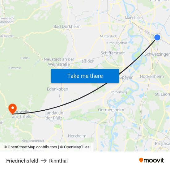 Friedrichsfeld to Rinnthal map