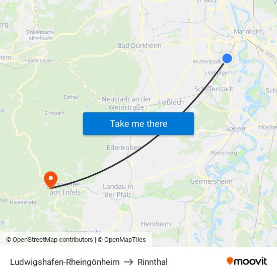 Ludwigshafen-Rheingönheim to Rinnthal map