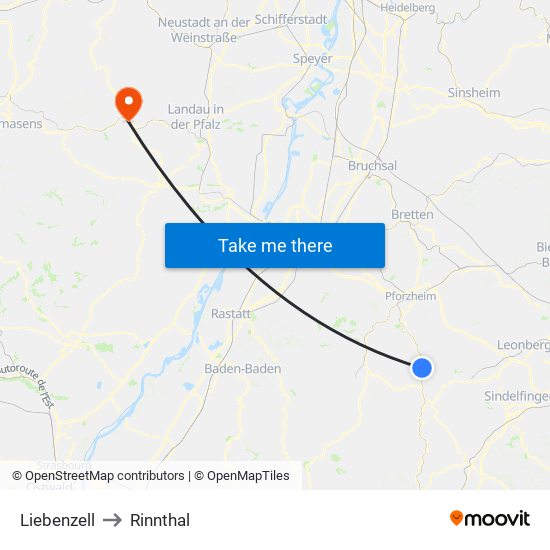 Liebenzell to Rinnthal map