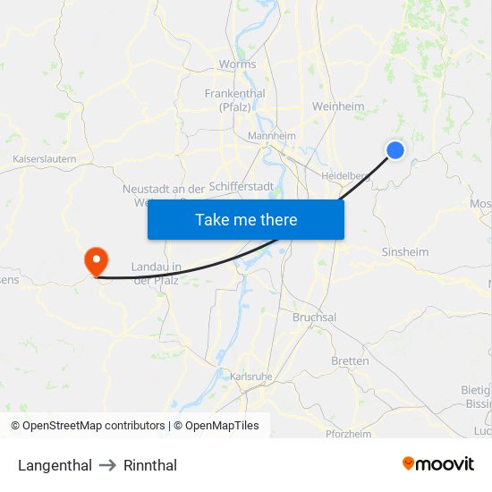 Langenthal to Rinnthal map