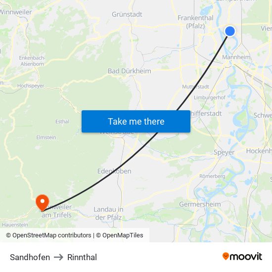 Sandhofen to Rinnthal map