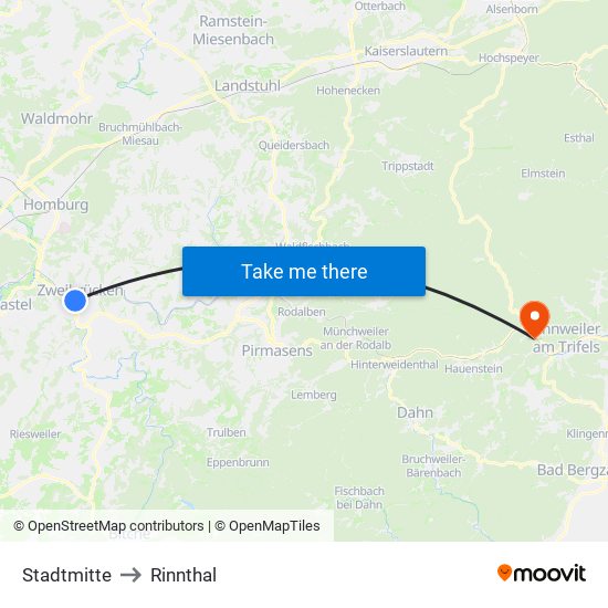 Stadtmitte to Rinnthal map