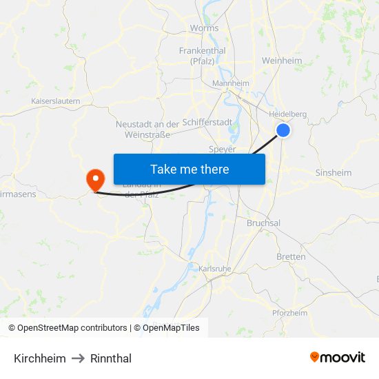 Kirchheim to Rinnthal map