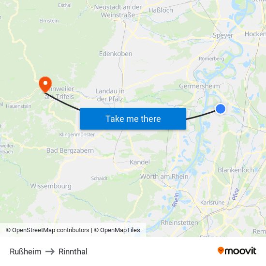 Rußheim to Rinnthal map