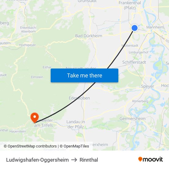 Ludwigshafen-Oggersheim to Rinnthal map